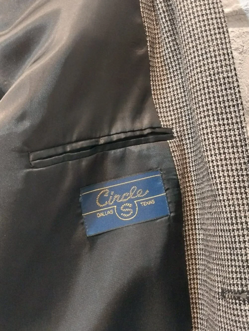 Circle S Dallas Western Blazer 44L 100% Silk Gray Houndstooth Sport Coat Cowboy.